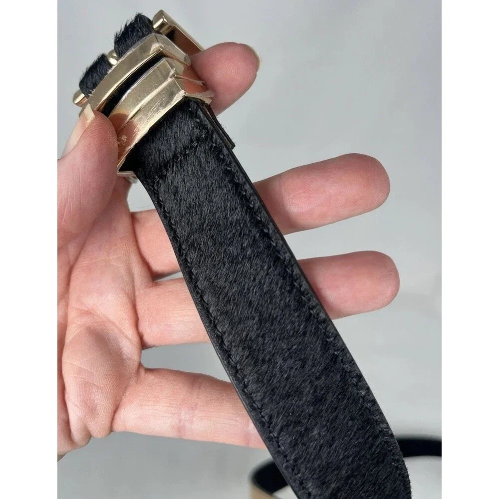Vtg BANANA REPUBLIC COWHAIR COWHIDE WESTERN Leather Belt Woman XL Black USA